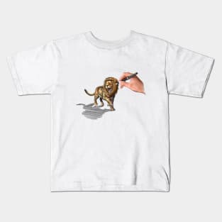 Roaring Lion  Drawing by a hand Kids T-Shirt